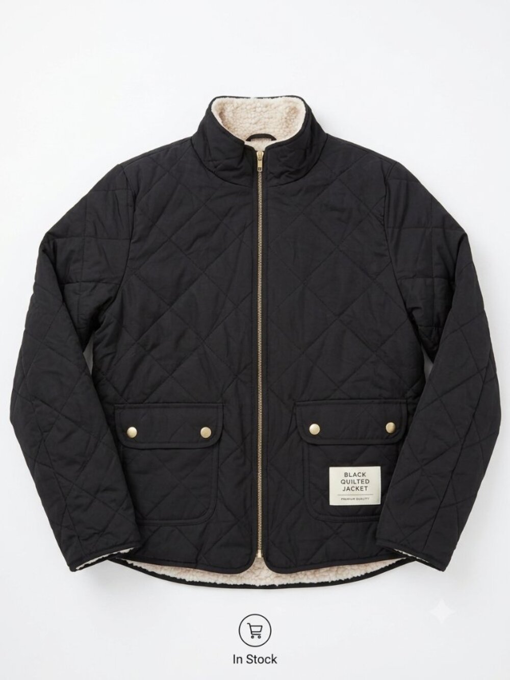 Black Diamond Quilted Barn Jacket Sherpa Fleece Lined Zip Up Coat (Fits S/M)